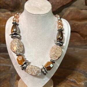Elegant Silver and Brown Beaded Necklace
